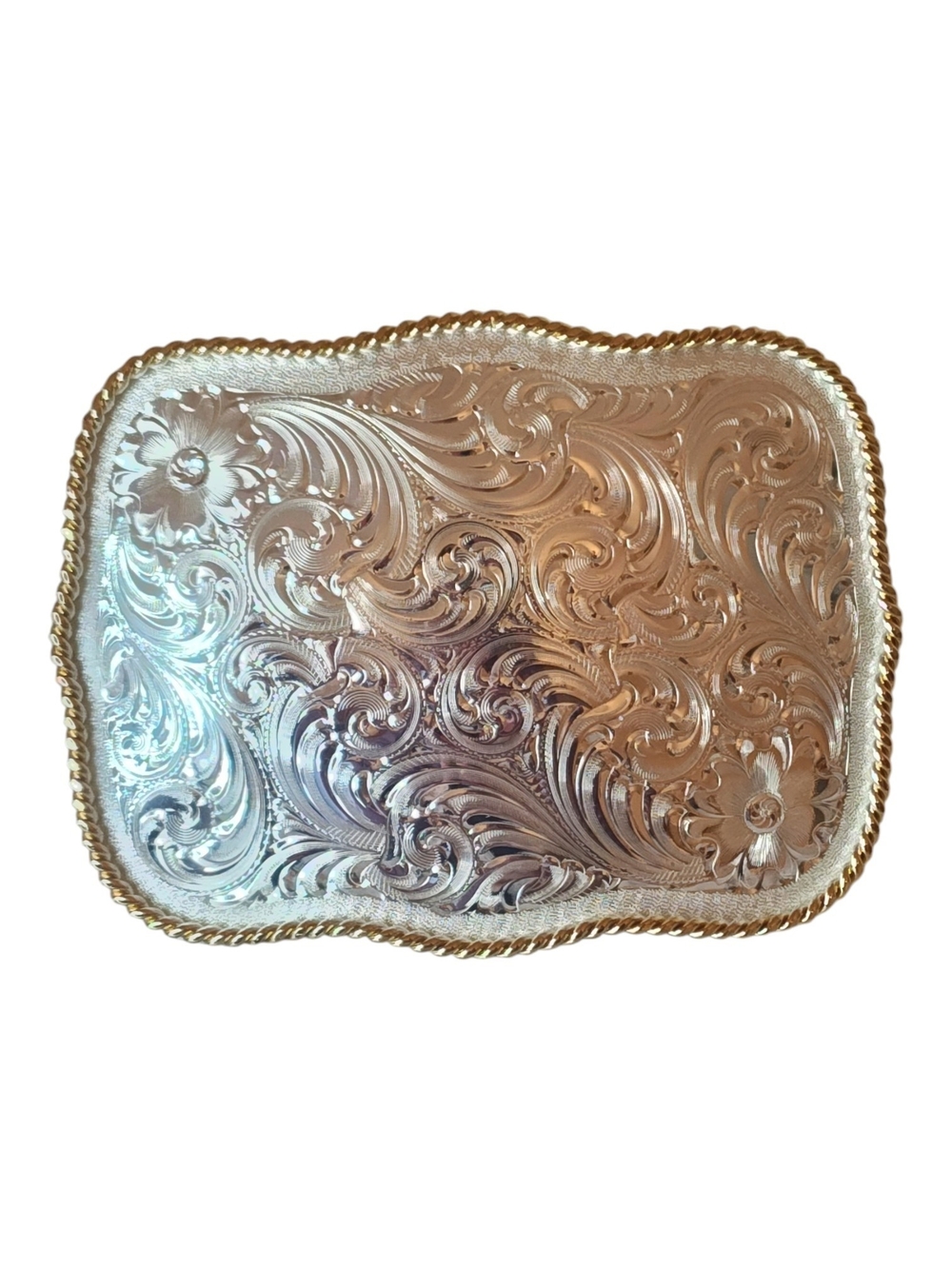 Montana Silversmiths Western Floral Engraved Belt Buckle Silver Gold Trim